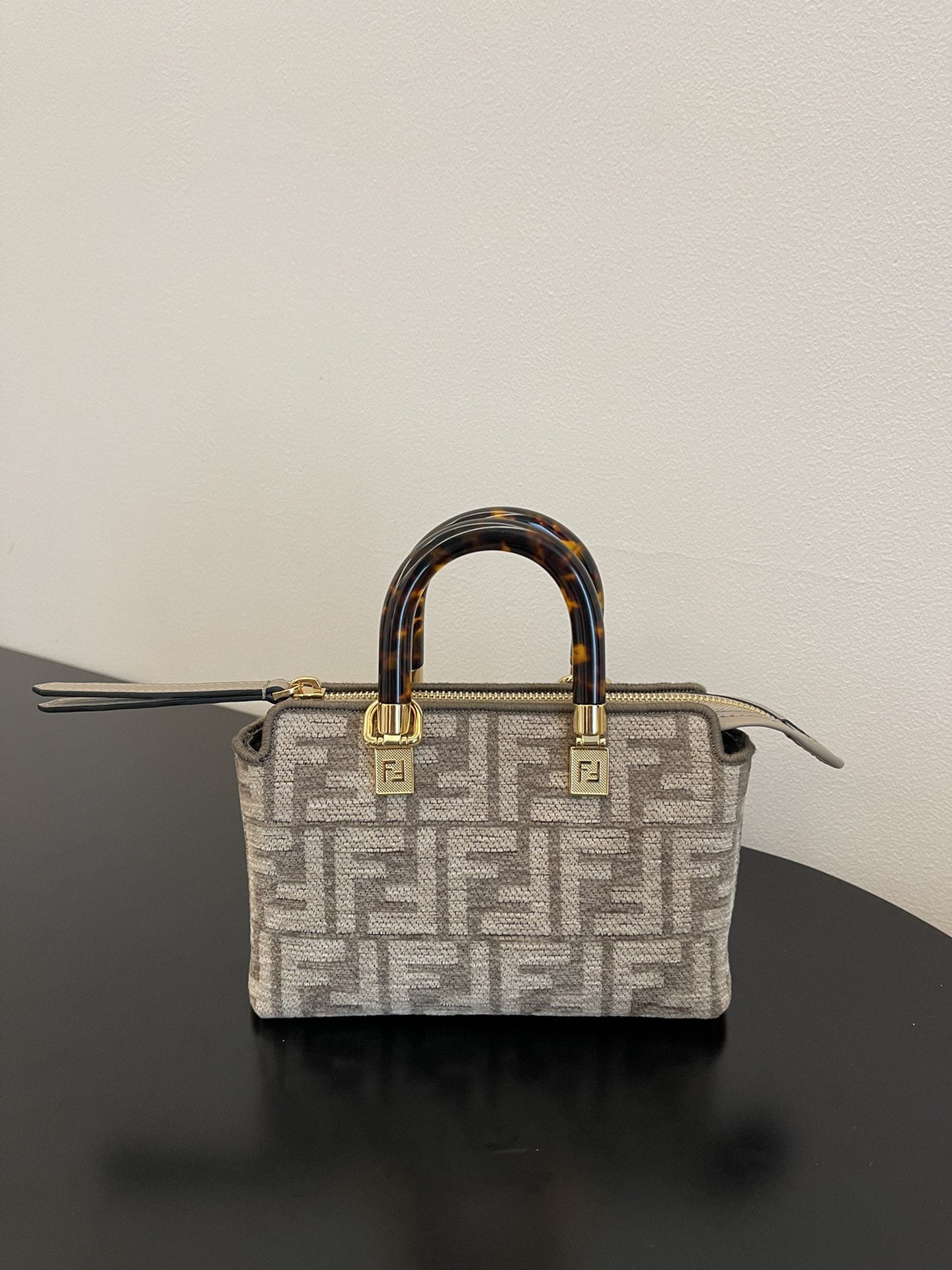 Fendi Mini By The Way FF Canvas Boston Shoulder Bag Grey